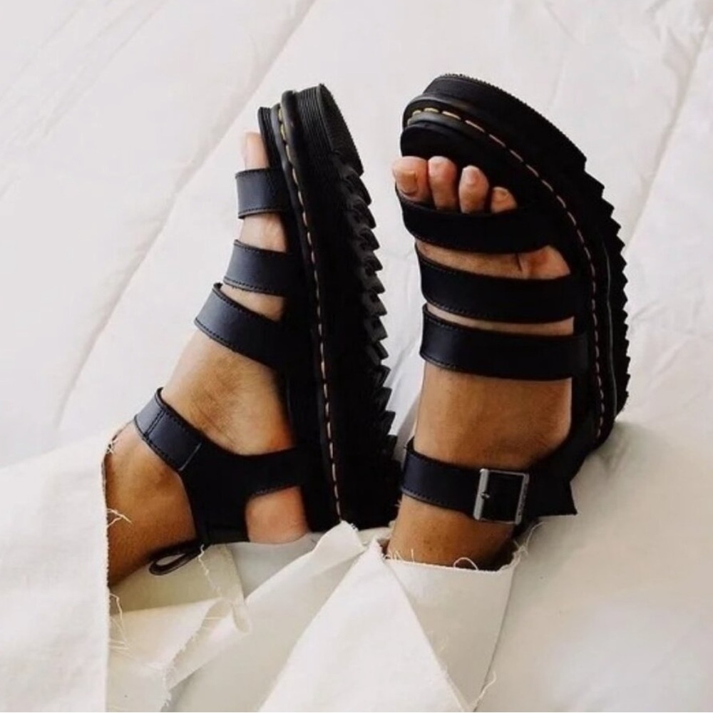 Dr. Martens Black Leather Strappy Platform Sandals